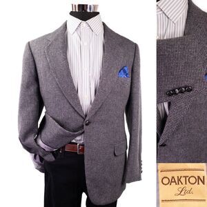 Vintage Oakton Mens 44R Gray Houndstooth Tweed Blazer Sport Coat Suit Jacket